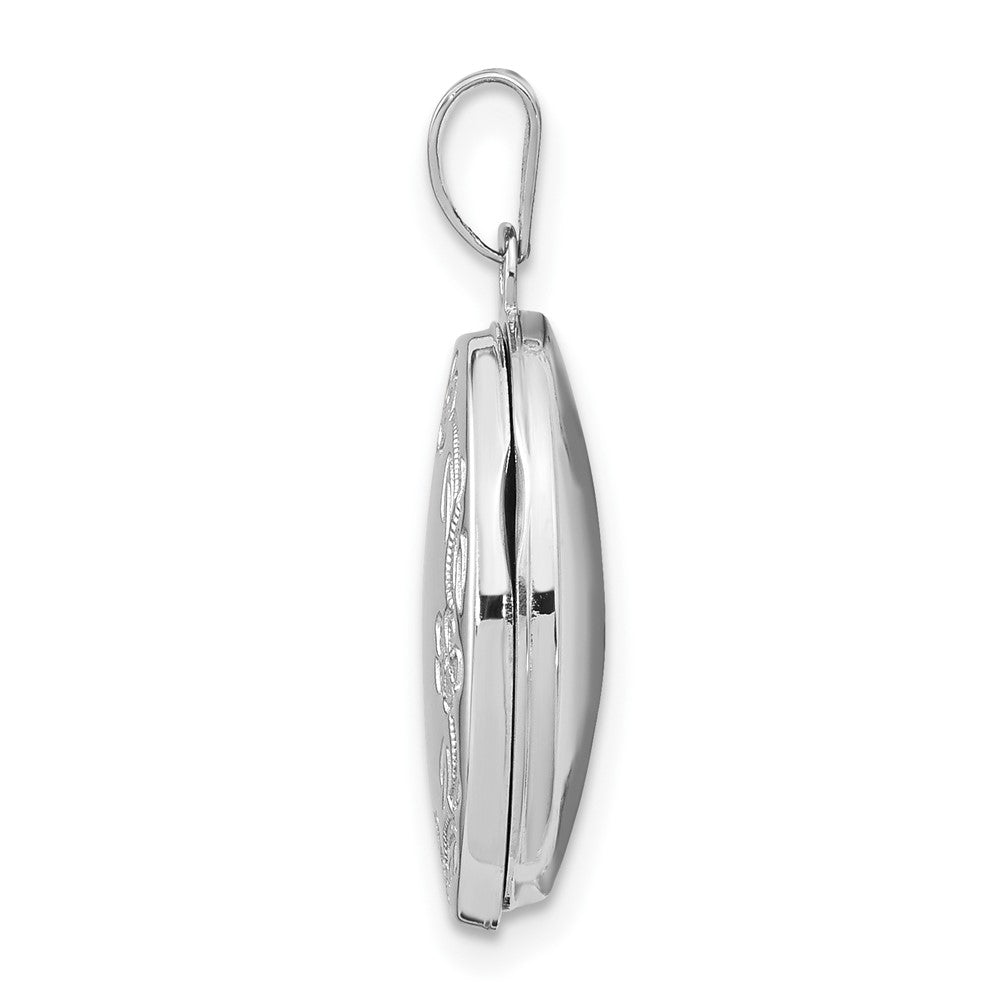 14K Weißgold 14K Weißgold 17mm Oval Blatt Blumen Hand Graviert Medaillon