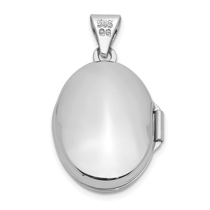 14K Weißgold 14K Weißgold 17mm Oval Blatt Blumen Hand Graviert Medaillon