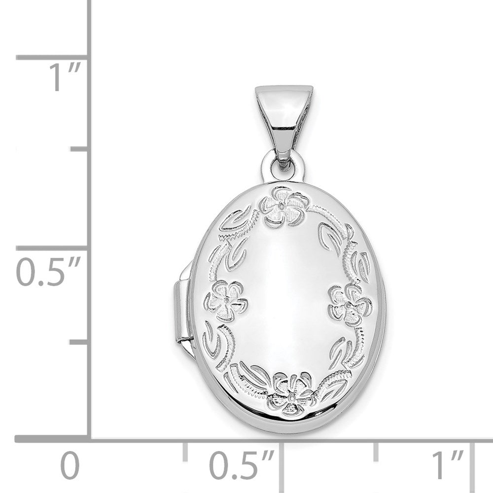 14K Weißgold 14K Weißgold 17mm Oval Blatt Blumen Hand Graviert Medaillon