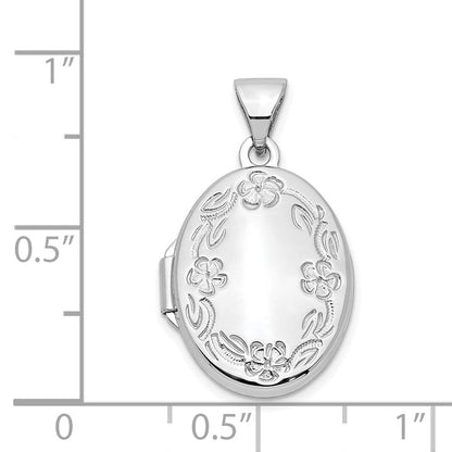 14K Weißgold 14K Weißgold 17mm Oval Blatt Blumen Hand Graviert Medaillon