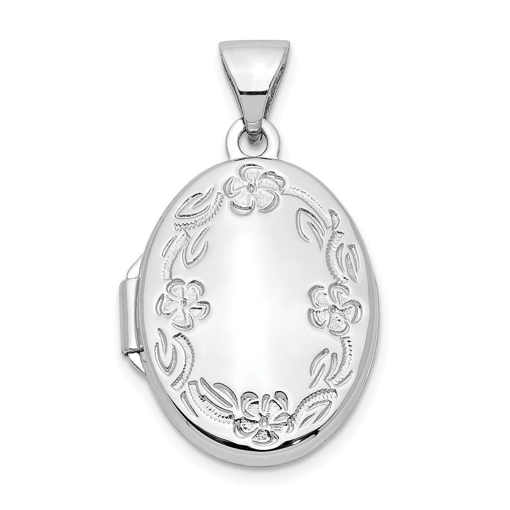 14K Weißgold 14K Weißgold 17mm Oval Blatt Blumen Hand Graviert Medaillon