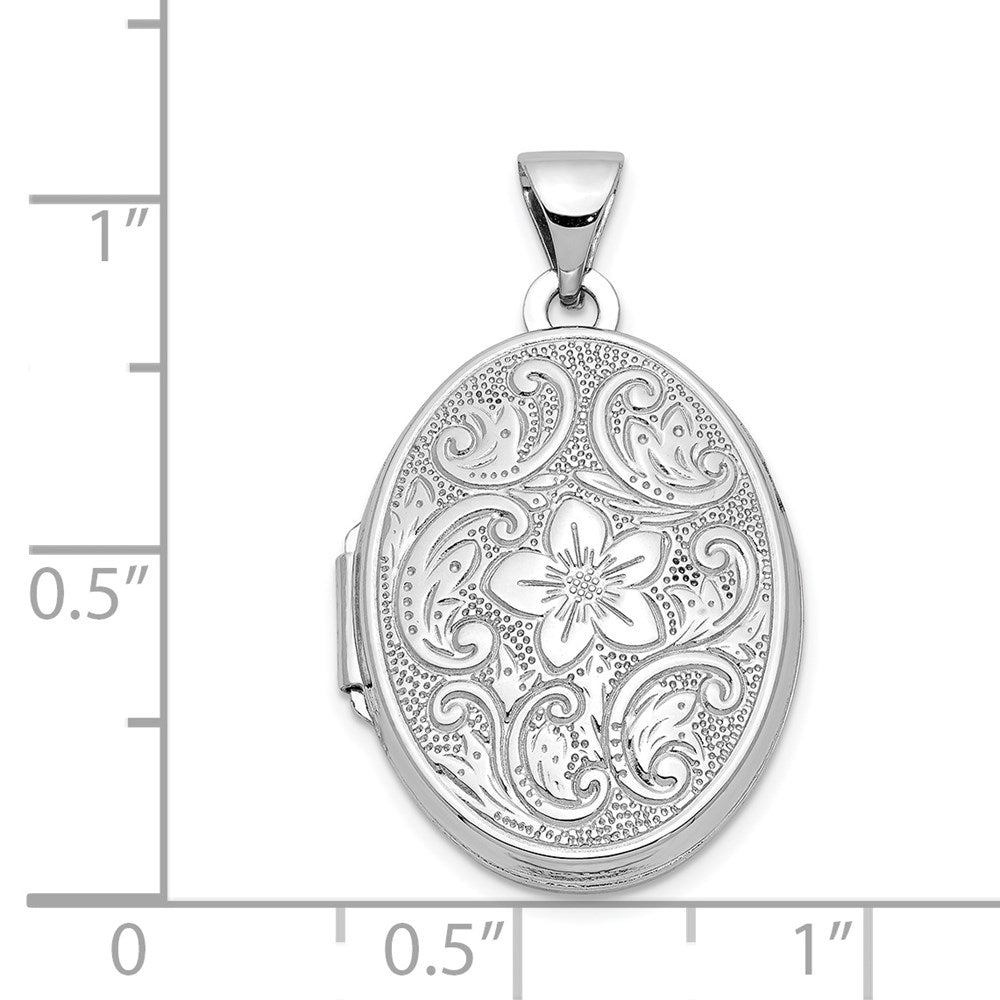 14K Weißgold 14K Weißgold 21mm Oval Blumen Ranke Rand Medaillon