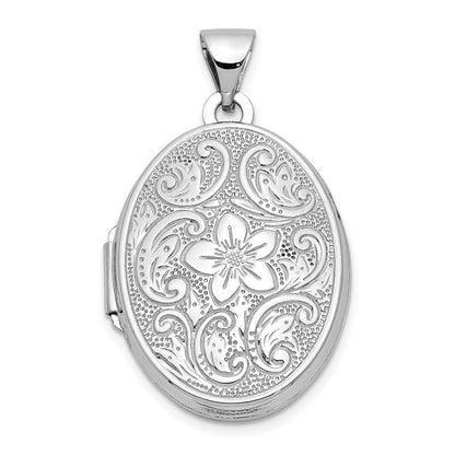 14K Weißgold 14K Weißgold 21mm Oval Blumen Ranke Rand Medaillon