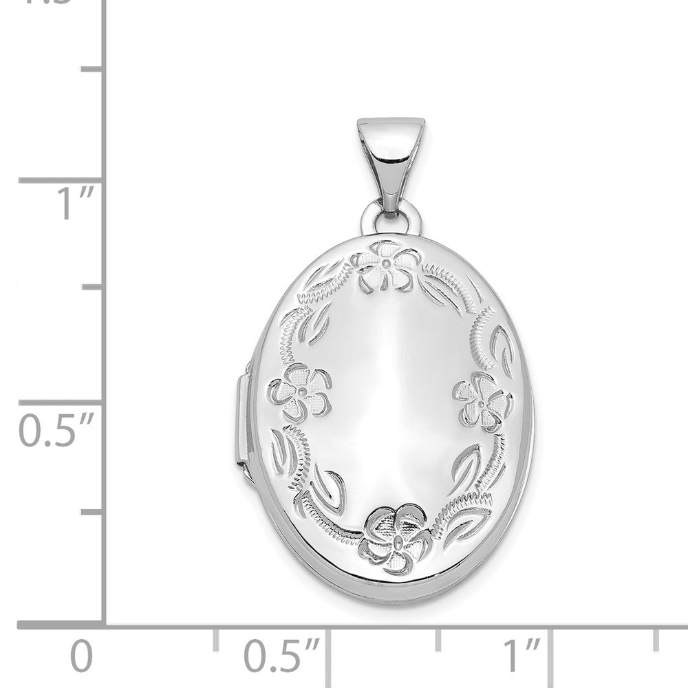 14K Weißgold 14K Weißgold 21mm Oval Blatt Blumen Ranke Rand H/eng Medaillon