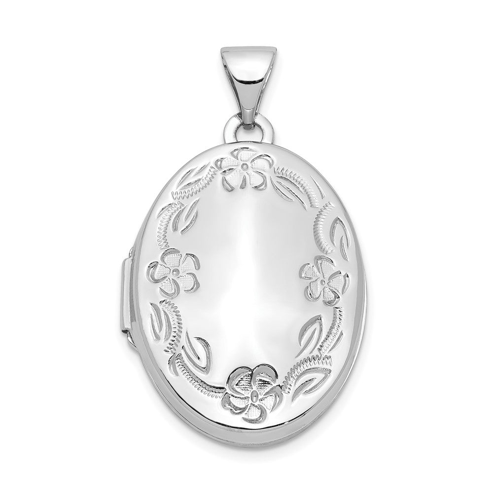 14K Weißgold 14K Weißgold 21mm Oval Blatt Blumen Ranke Rand H/eng Medaillon