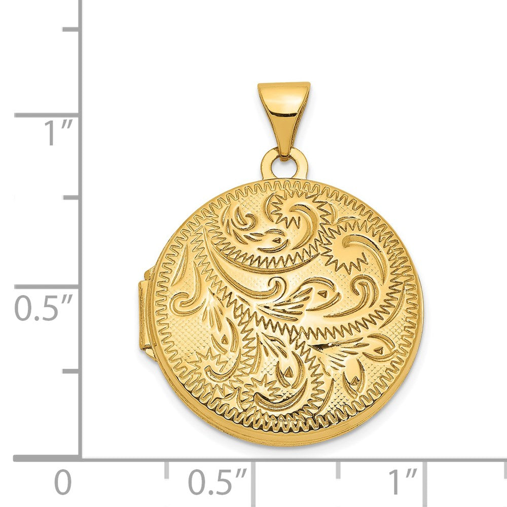 14K Gelbgold 14ky 20mm Rund Ranke Hand Graviert Medaillon
