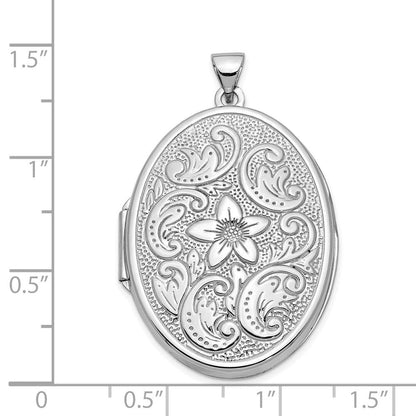 14K Weißgold 14K Weißgold 32mm Oval Blume mit Scrolls Medaillon