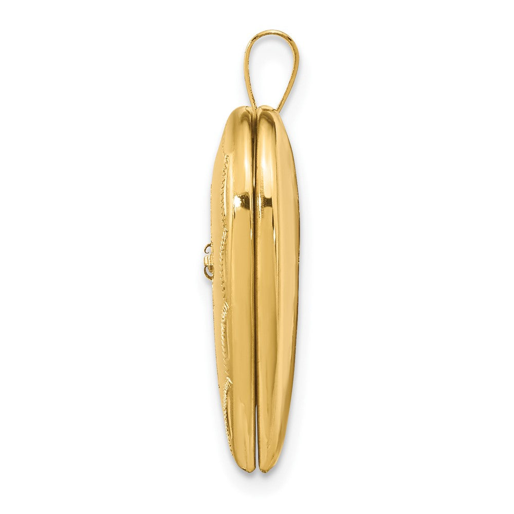 14K Gelbgold 14ky 20mm Diamant Satiniert & Diamantiert Kreuz Herz Medaillon