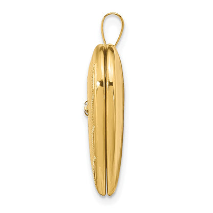 14K Gelbgold 14ky 20mm Diamant Satiniert & Diamantiert Kreuz Herz Medaillon