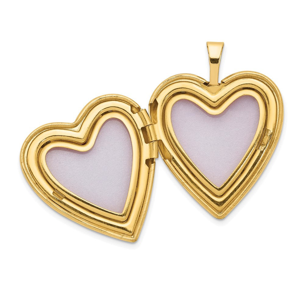 14K Gelbgold 14ky 20mm Diamant Satiniert & Diamantiert Kreuz Herz Medaillon