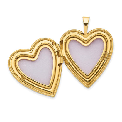 14K Gelbgold 14ky 20mm Diamant Satiniert & Diamantiert Kreuz Herz Medaillon