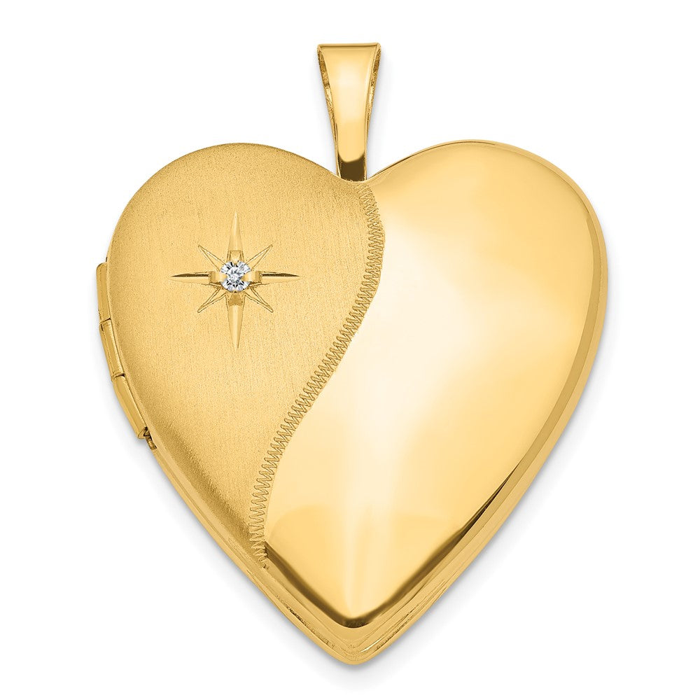 14K Gelbgold 14K 20mm Diamant Poliert und Satiniert Herz Medaillon