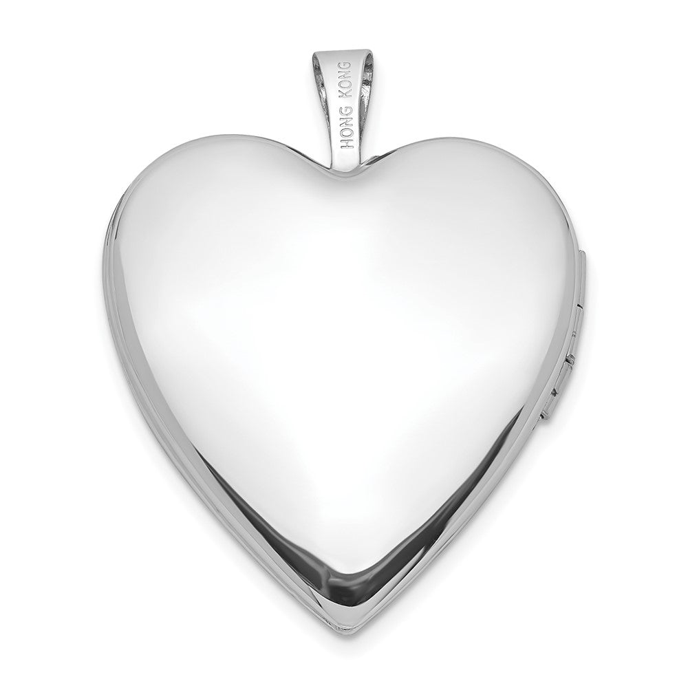 14K Weißgold 20mm Diamant Poliert und Satiniert Herz Medaillon