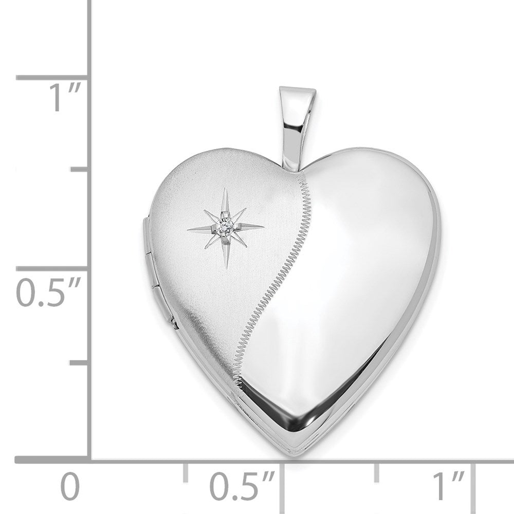 14K Weißgold 20mm Diamant Poliert und Satiniert Herz Medaillon