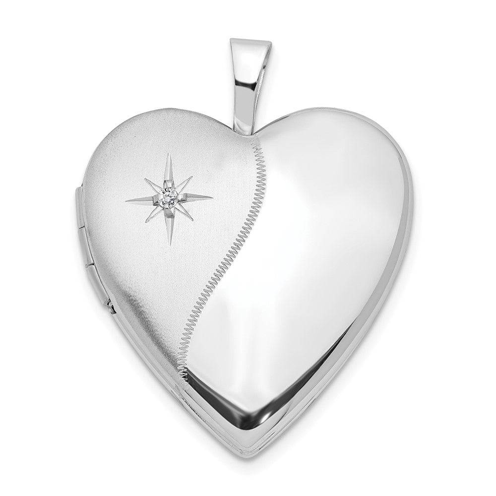14K Weißgold 20mm Diamant Poliert und Satiniert Herz Medaillon