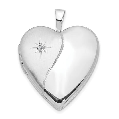 14K Weißgold 20mm Diamant Poliert und Satiniert Herz Medaillon