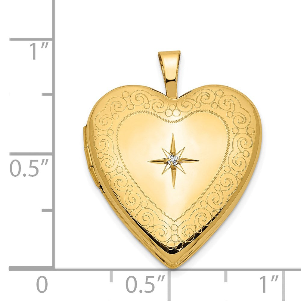 14K Gelbgold 14K 20mm Diamant Seite Wirbel Kante Herz Medaillon