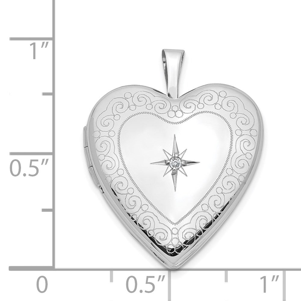 14K Weißgold 14K Weißgold Diamant Seite Wirbel Kante 20mm Herz Medaillon