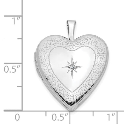 14K Weißgold 14K Weißgold Diamant Seite Wirbel Kante 20mm Herz Medaillon
