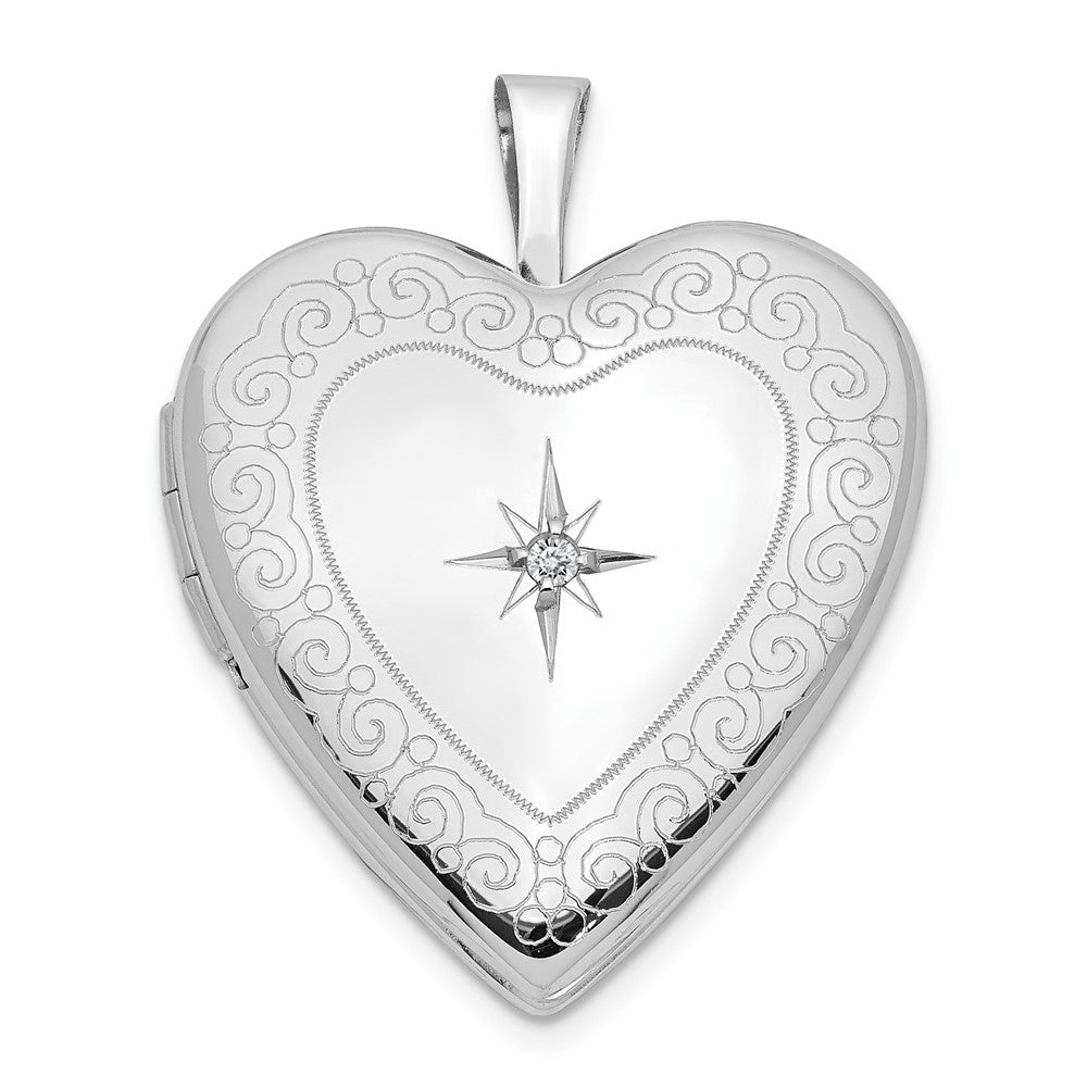 14K Weißgold 14K Weißgold Diamant Seite Wirbel Kante 20mm Herz Medaillon
