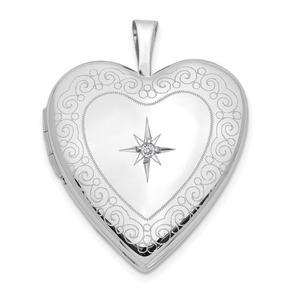 14K Weißgold 14K Weißgold Diamant Seite Wirbel Kante 20mm Herz Medaillon