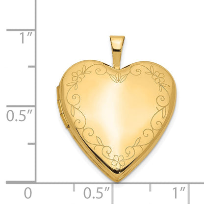 14K Gelbgold 20mm Blume Ranke Rand Herz Medaillon