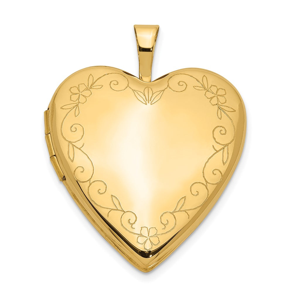 14K Gelbgold 20mm Blume Ranke Rand Herz Medaillon