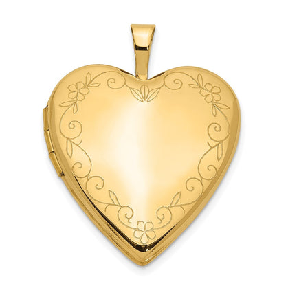 14K Gelbgold 20mm Blume Ranke Rand Herz Medaillon