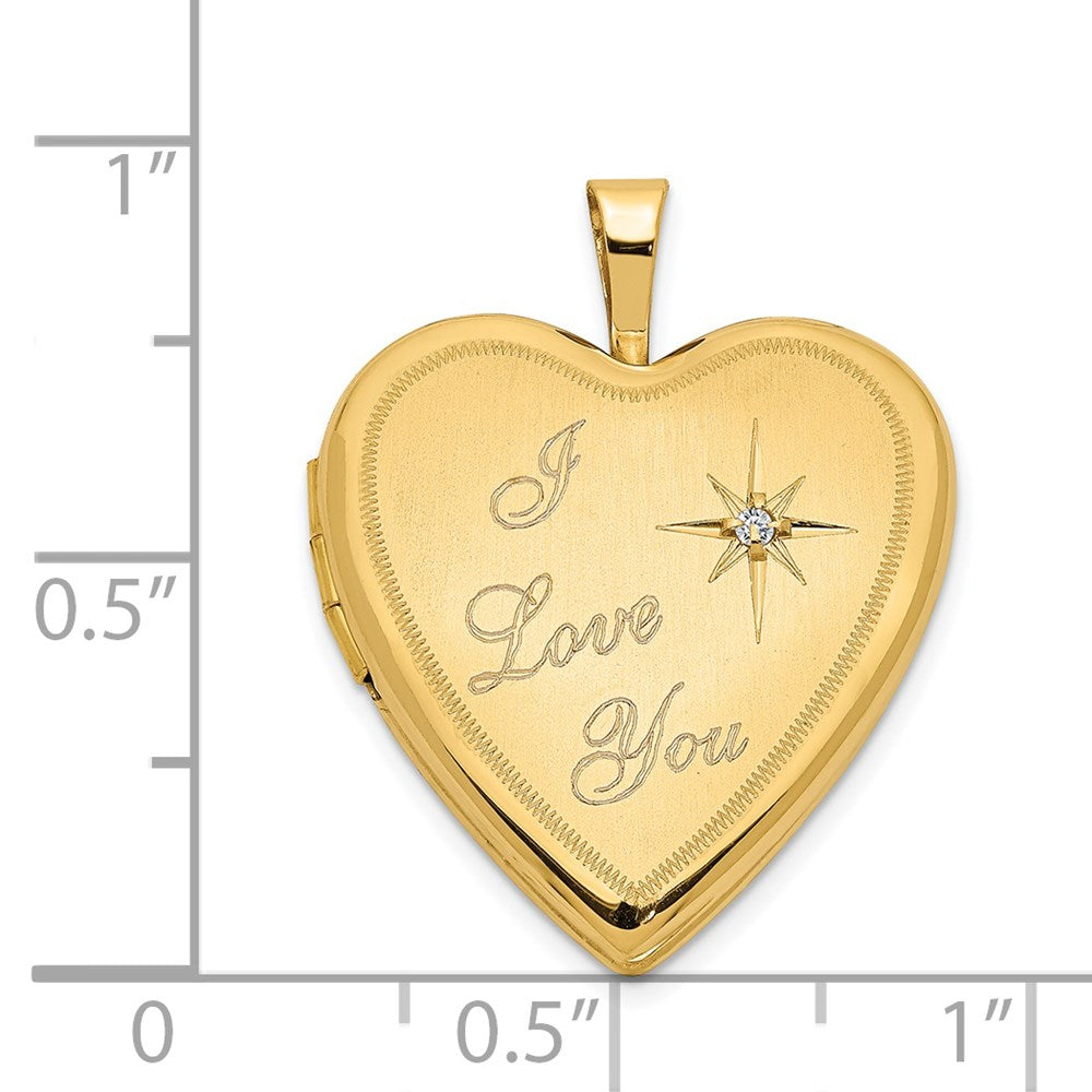 14K Gelbgold 14K 20mm Diamant Satiniert I Liebe You Herz Medaillon