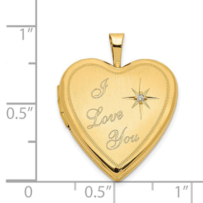 14K Gelbgold 14K 20mm Diamant Satiniert I Liebe You Herz Medaillon