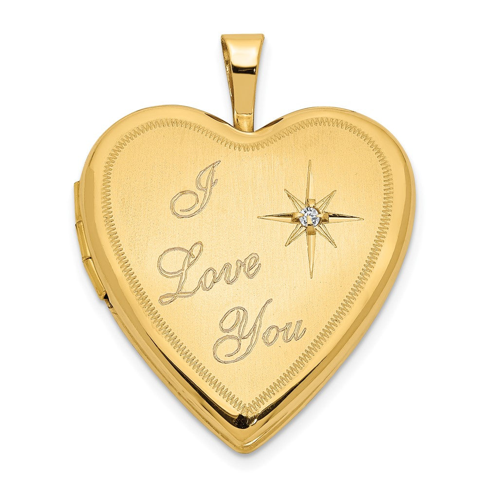 14K Gelbgold 14K 20mm Diamant Satiniert I Liebe You Herz Medaillon