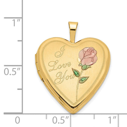 14K Gelbgold 14K 20mm Emailliert Rose I Liebe You Herz Medaillon