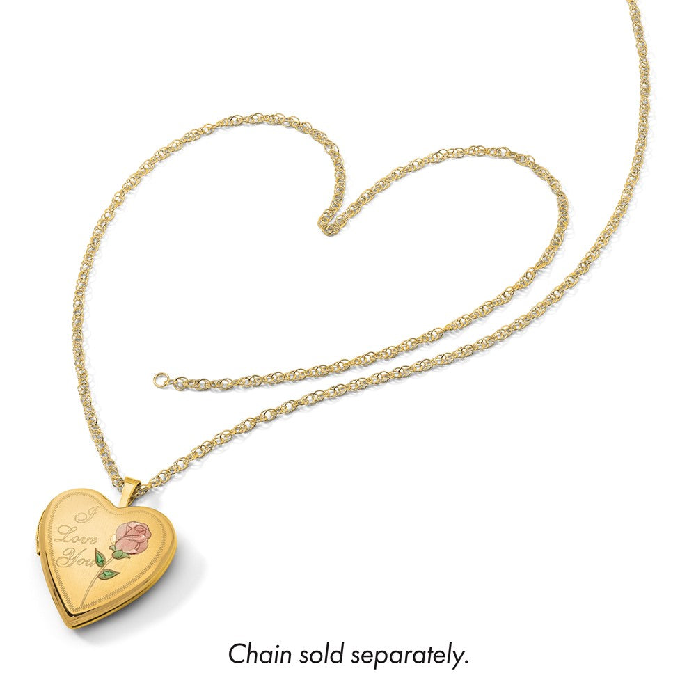 14K Gelbgold 14K 20mm Emailliert Rose I Liebe You Herz Medaillon