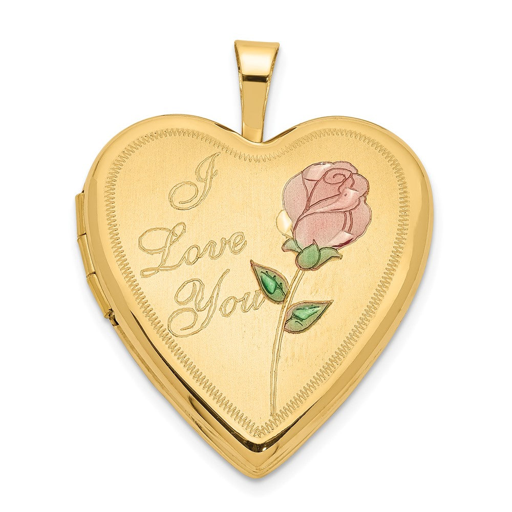 14K Gelbgold 14K 20mm Emailliert Rose I Liebe You Herz Medaillon