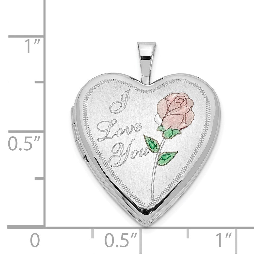 14K Weißgold 14K 20mm Weißgold Emaille Rose I Liebe You Herz Medaillon