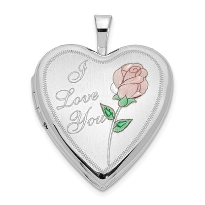14K Weißgold 14K 20mm Weißgold Emaille Rose I Liebe You Herz Medaillon