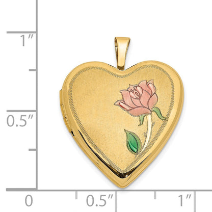 14K Gelbgold 14K 20mm Emaille Rose Herz Medaillon
