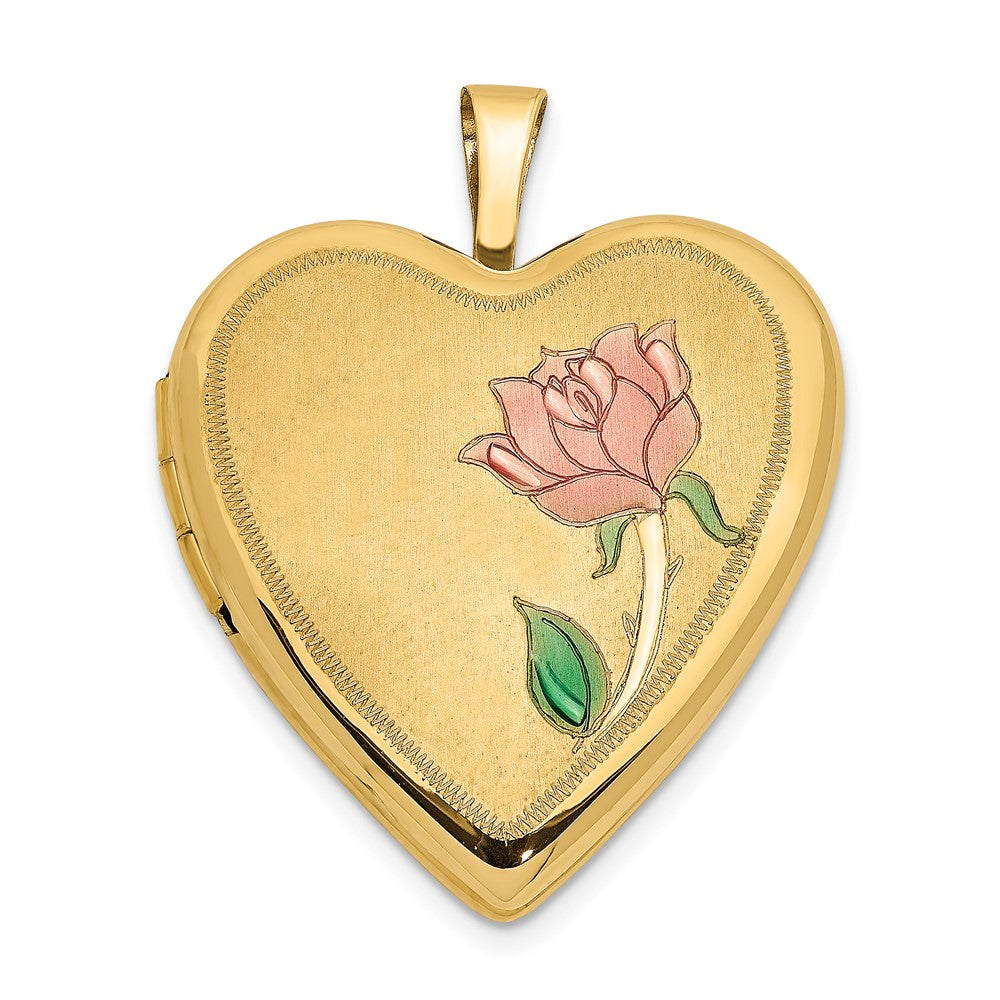 14K Gelbgold 14K 20mm Emaille Rose Herz Medaillon