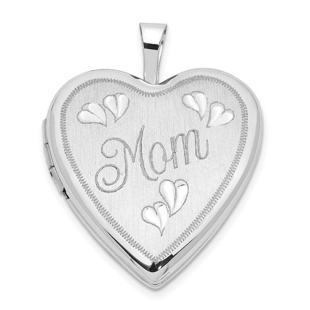 14K Weißgold 14K 20mm Weißgold Mama mit Herzen Herz Medaillon