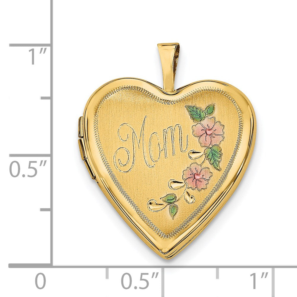14K Gelbgold 14ky 20mm Emailliert Blumen Mama Herz Medaillon