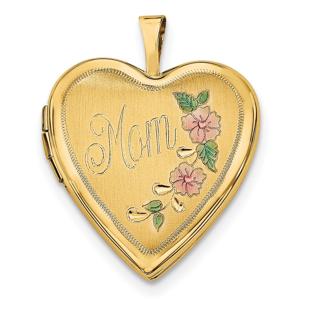 14K Gelbgold 14ky 20mm Emailliert Blumen Mama Herz Medaillon