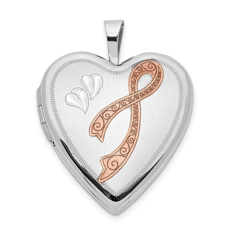 14K 20mm Weißgold Emailliert Breast Cancer mit Herzen Herz Medaillon