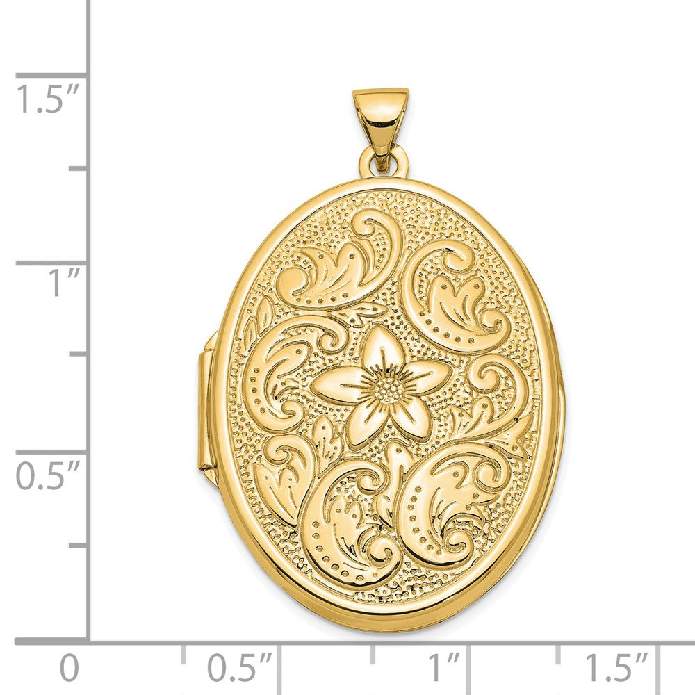 14K Gelbgold 14K 32mm Oval Blume mit Scrolls Medaillon