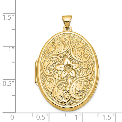 14K Gelbgold 14K 32mm Oval Blume mit Scrolls Medaillon
