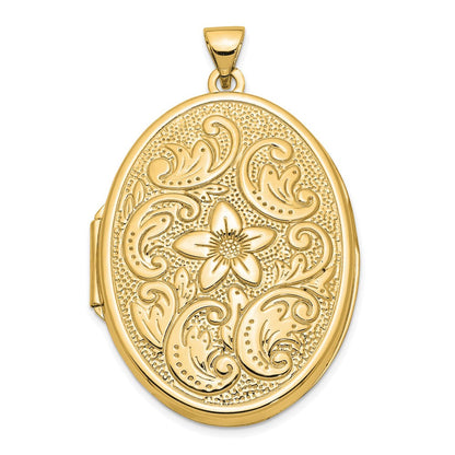 14K Gelbgold 14K 32mm Oval Blume mit Scrolls Medaillon