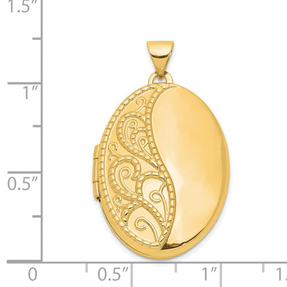14K Gelbgold 14ky 26mm Oval 1/2 Hand Graviert Medaillon