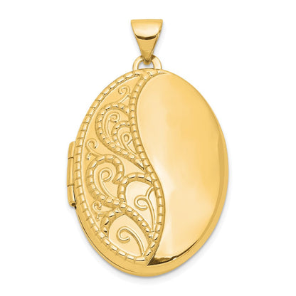 14K Gelbgold 14ky 26mm Oval 1/2 Hand Graviert Medaillon