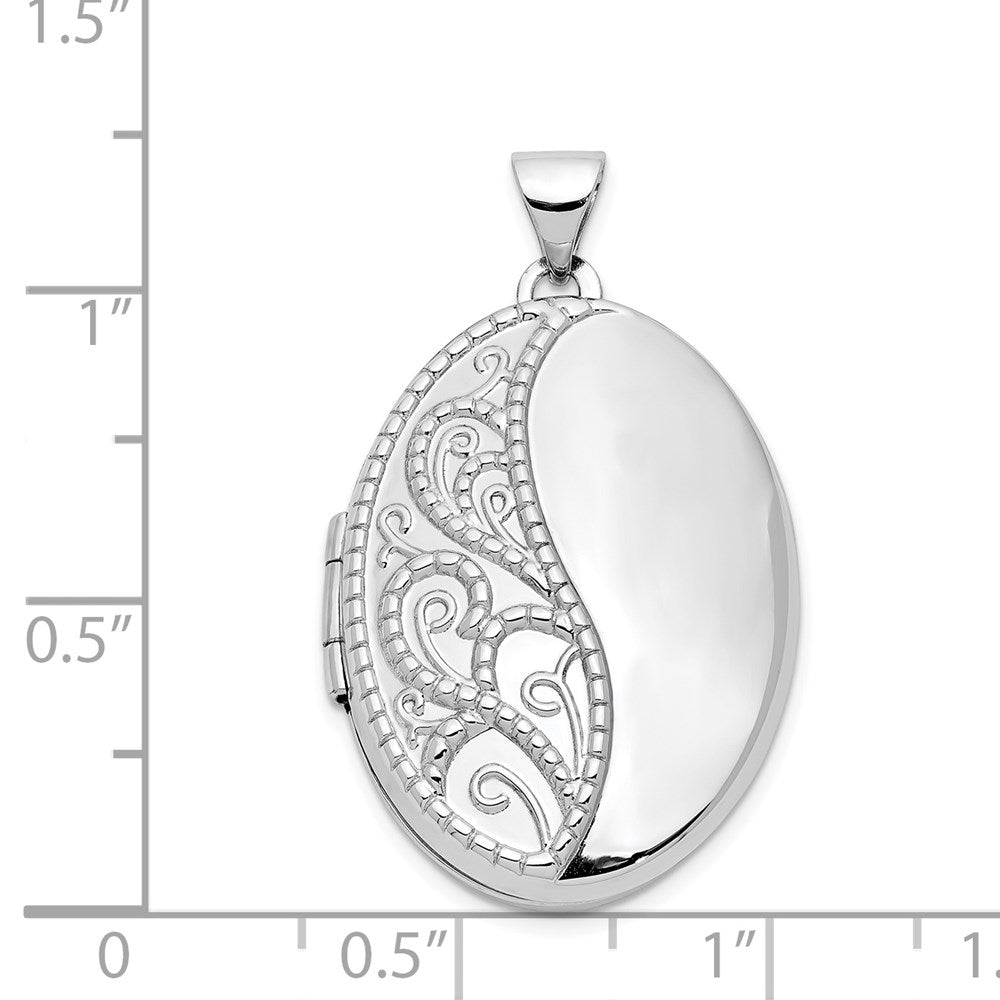 14K Weißgold 14K Weißgold 26mm 1/2 Hand Graviert Ranke Oval Medaillon