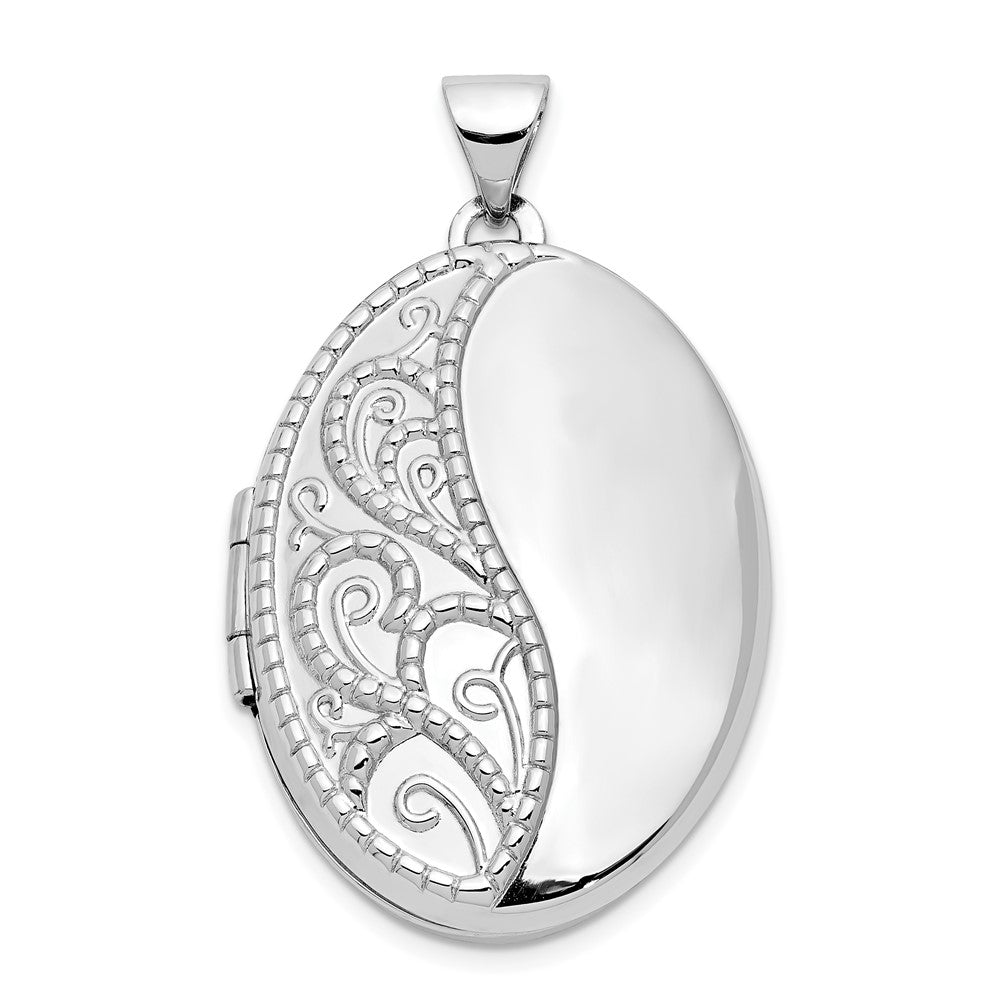 14K Weißgold 14K Weißgold 26mm 1/2 Hand Graviert Ranke Oval Medaillon