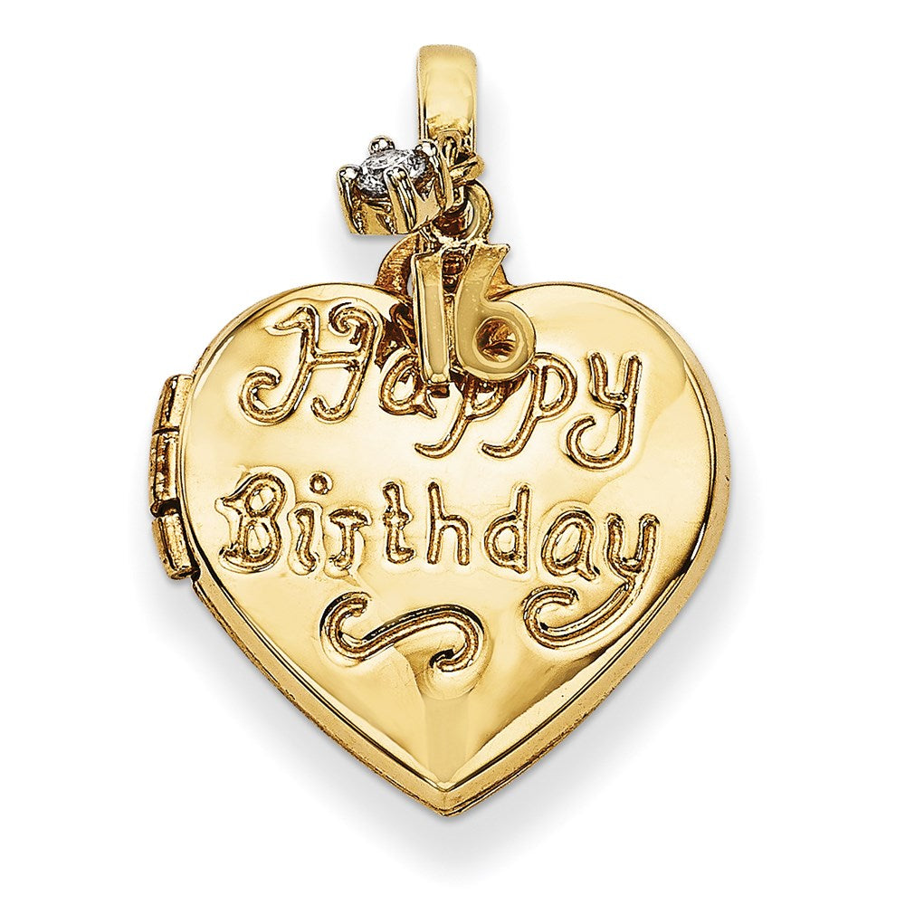 14K Gelbgold 14K 15mm Herz Happy 16th Geburtstag mit Zirkonia Medaillon
